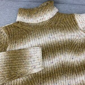 DESIGN365 Women's Striped Turtleneck Sweater Speckled Multi Color Yarn Size L‎
